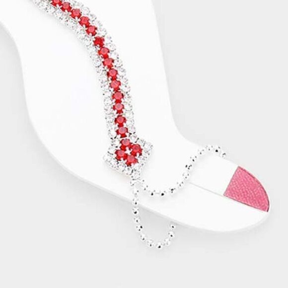 Anklet Red Rhinestone Silver Net Toe Ring - Picture 3 of 6